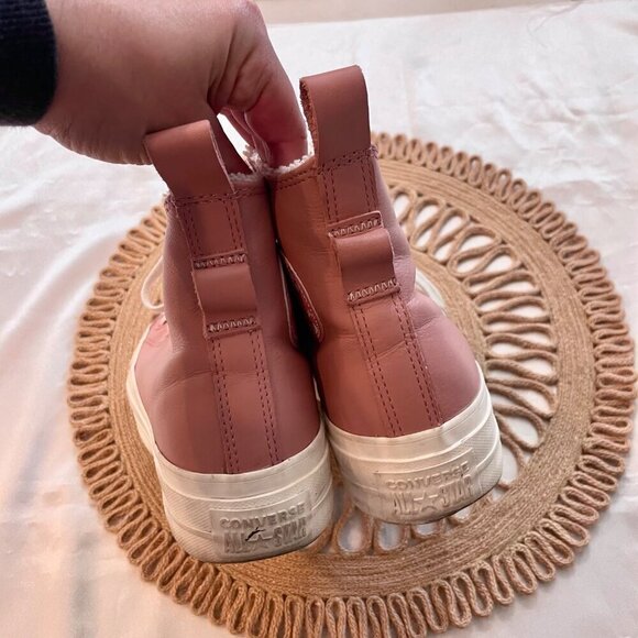 Converse Women's Chuck Taylor All Star Lined Leather Platform Hi Top Shoe Pink - Picture 8 of 12